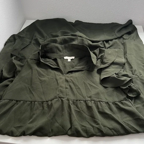 Umgee XL Olive Green Maxi Dress Ruffle Short Sleeve Tiered Casual Boho Flowy - Picture 4 of 7